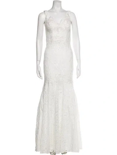 Pre-owned Jovani V-neck Long Dress In White