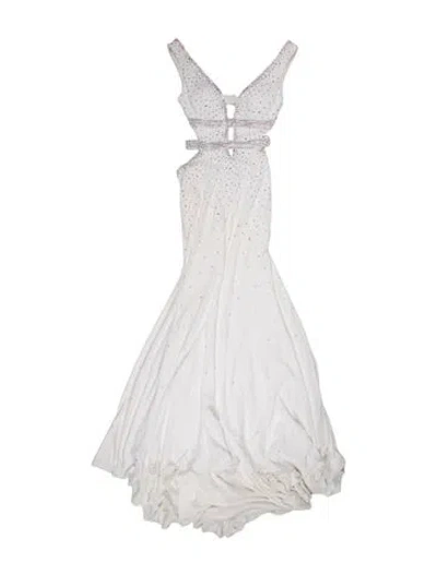 Pre-owned Jovani V-neck Long Dress In White
