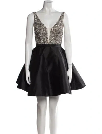 Pre-owned Jovani V-neck Mini Dress In Black