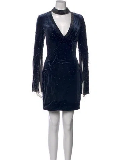 Pre-owned Jovani V-neck Mini Dress In Black