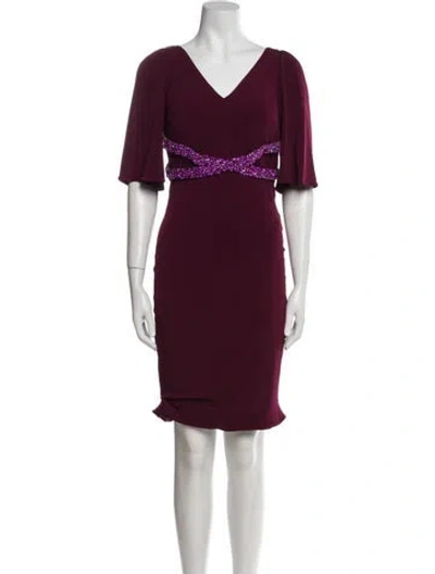 Pre-owned Jovani V-neck Mini Dress In Burgundy