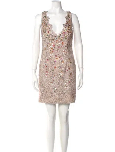 Pre-owned Jovani V-neck Mini Dress In Neutral