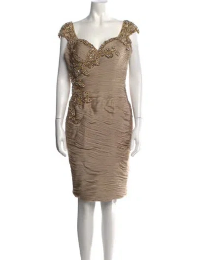 Pre-owned Jovani V-neck Mini Dress In Neutrals