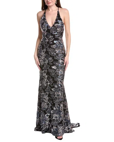 Jovani V-neck Tie Back Sheath Dress In Black