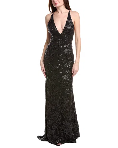 Jovani V-neck Tie Back Sheath Dress In Black