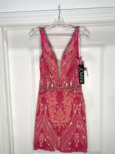 Jovani Women's Beaded Backless Short Dress In Hot Pink