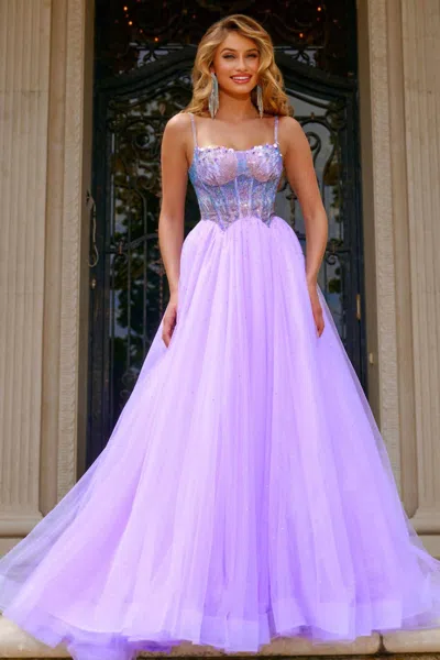 Jovani 44511 Long Beaded Ball Gown Formal Prom Dress In Purple