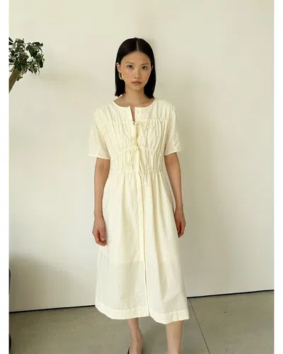 Jovonna London Alenka Ruched Midi Dress In Yellow