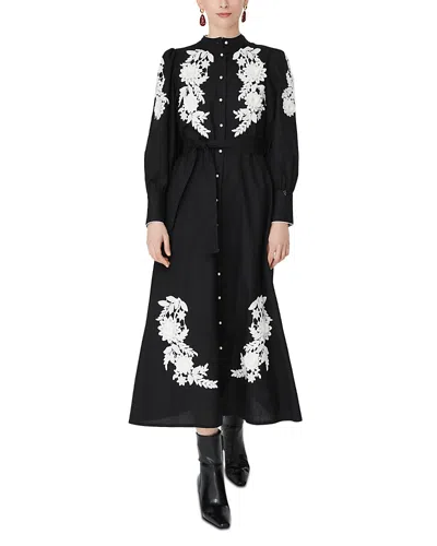 Jovonna London Button Down Applique Midi Dress In Black