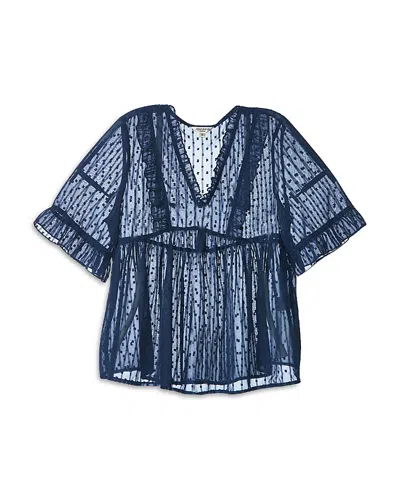 Jovonna London Lace Short Sleeve Blouse - Exclusive In Blue