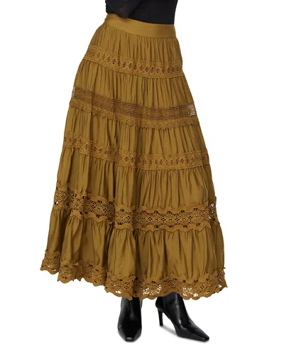 Jovonna London Lace Trim A Line Maxi Skirt In Brown