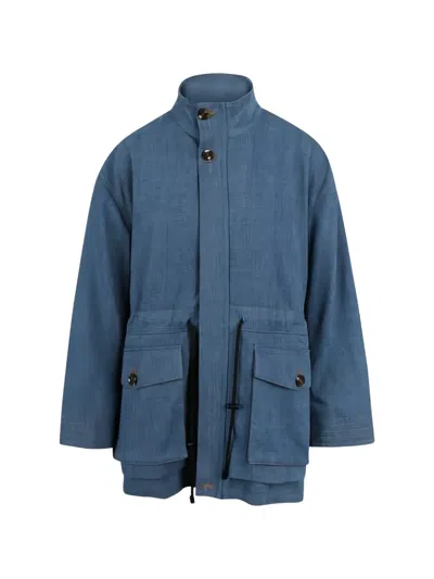 Jovonna Lyris Button Flap Pocket Jacket In Blue