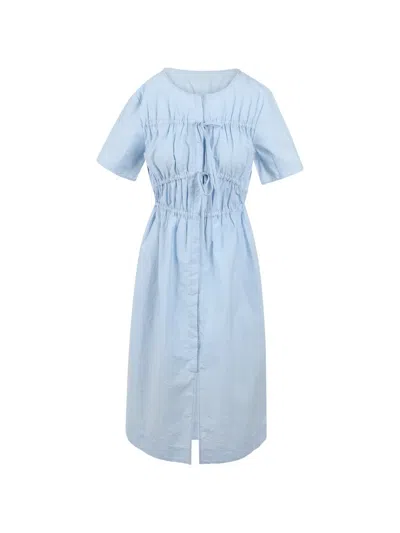 Jovonna Ruched Tie-fastening Midi Dress In Blue