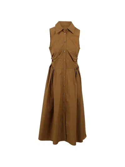 Jovonna Sleeveless Pleated-skirt Midi Dress In Brown