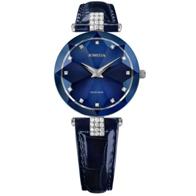 Pre-owned Jowissa Women's Watch Facet Strass Rhinestones Blue Dial Leather Strap J5.622.m