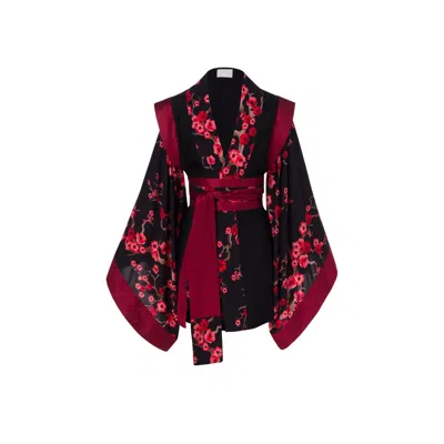 Joy Borrello Women's Black / Red Sonsho Sakura Kimono - Black In Black/red