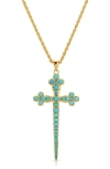 Joy Dravecky Athena Turquoise Cross Pendant Necklace In Gold