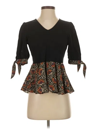 Pre-owned Joy Joy 3/4 Sleeve Blouse In Black