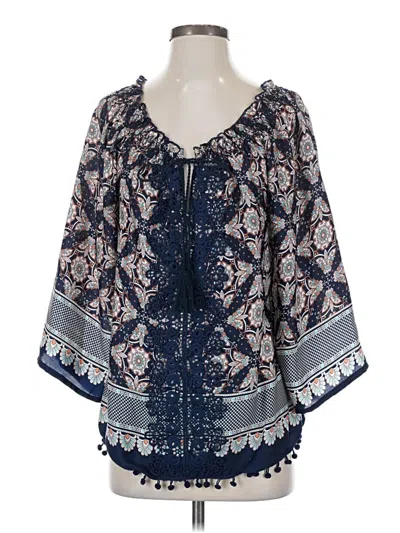 Pre-owned Joy Joy 3/4 Sleeve Blouse In Blue