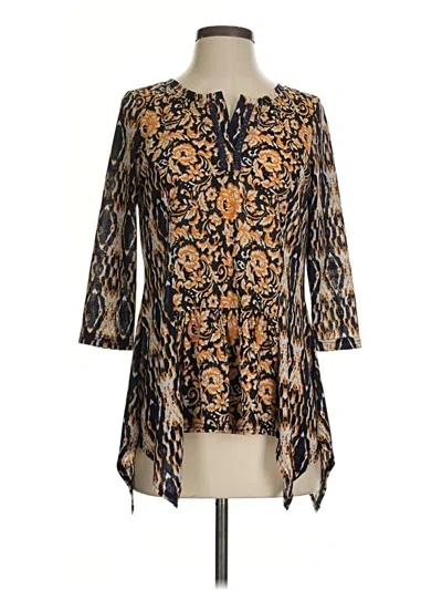 Pre-owned Joy Joy 3/4 Sleeve Blouse In Gold