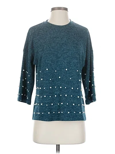 Pre-owned Joy Joy 3/4 Sleeve Top Teal Boatneck Tops In Blue
