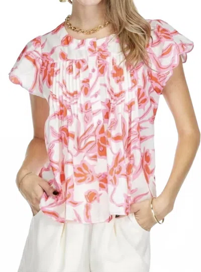 Joy Joy Amaryllis Top In Pink/red
