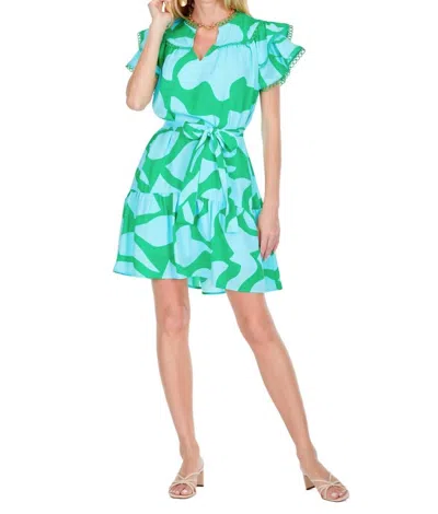 Joy Joy Arial Loop Trim Dress In Aqua