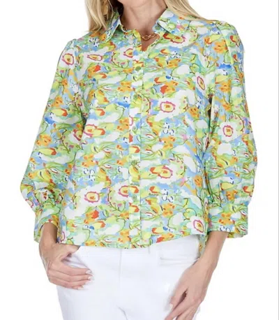 Joy Joy Back Pleat Blouse In Mango Blossom In Green