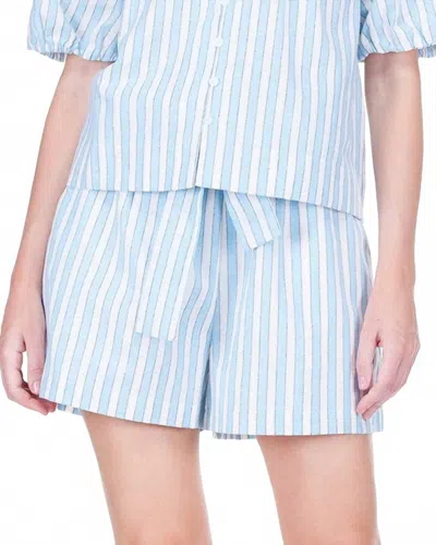 Joy Joy Belted Elastic Waist Short In Blue Stripe