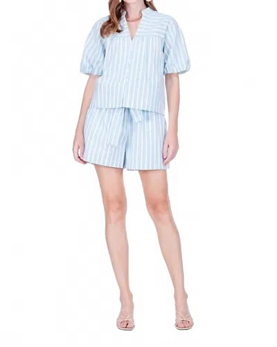 Joy Joy Belted Waist Short Set In Blue