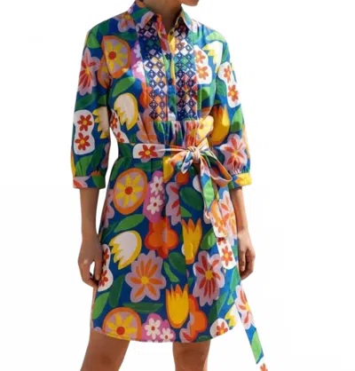 Joy Joy Bold Garden Dress With Collar In Multi