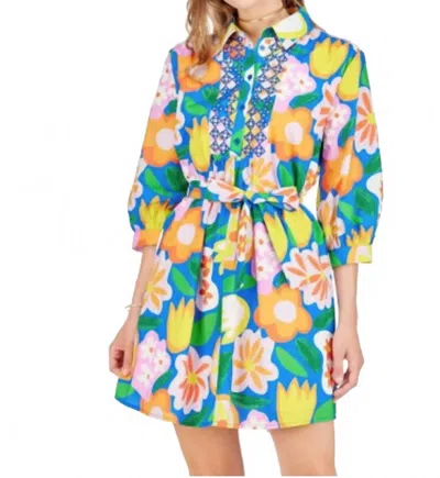 Joy Joy Bold Garden Embroidered Shirt Dress In Multi