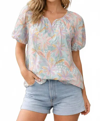Joy Joy Bubble Sleeve Top In Pastel Flannels In Multi