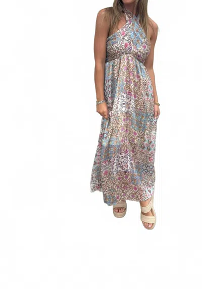 Joy Joy Budding Vines Halter Dress In Multi