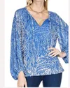 Joy Joy Burnout Peasant Blouse In Brisk Blues In Multi