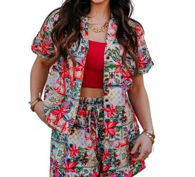 Joy Joy Button Front Pocket Shirt In Floral Patch In Multi