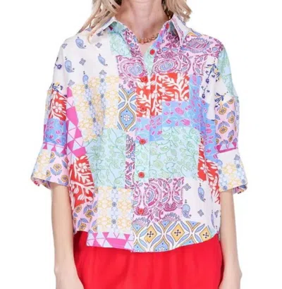 Joy Joy Button Short Sleeve Shirt In Kaleidocloth In Multi