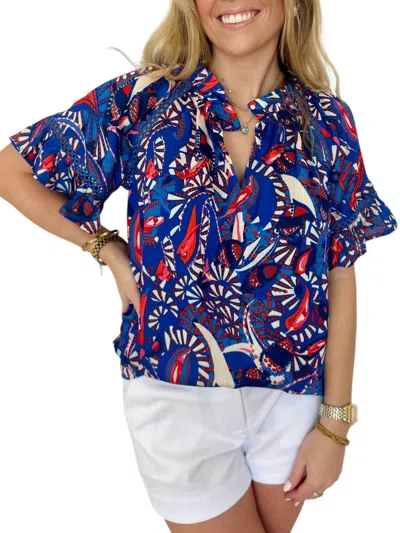 Joy Joy Caeso Eyelet Top In Royal Blue