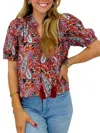 Joy Joy Camila Flutter Sleeves Top In Red In Red