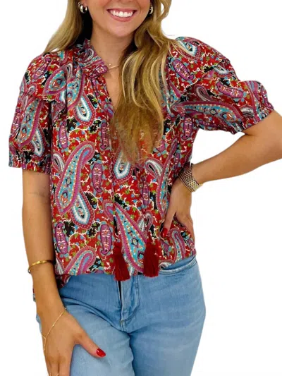 Joy Joy Camila Flutter Sleeves Top In Red In Multi