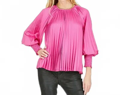 Joy Joy Cerise Pleated Bishop Sleeve Top In Pink
