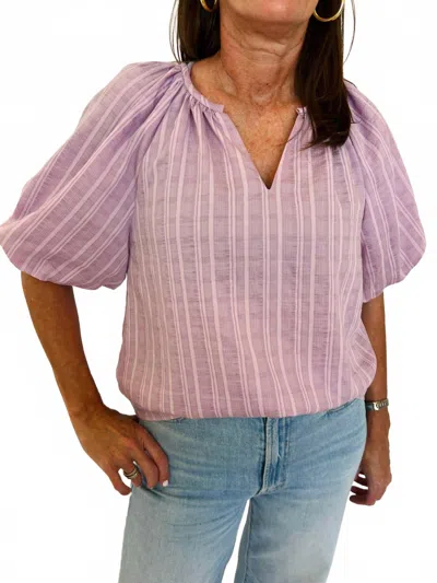 Joy Joy Charlie V-neck Puff Sleeve Top In Purple