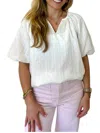 Joy Joy Charlie V-neck Puff Sleeve Top In White In Neutral