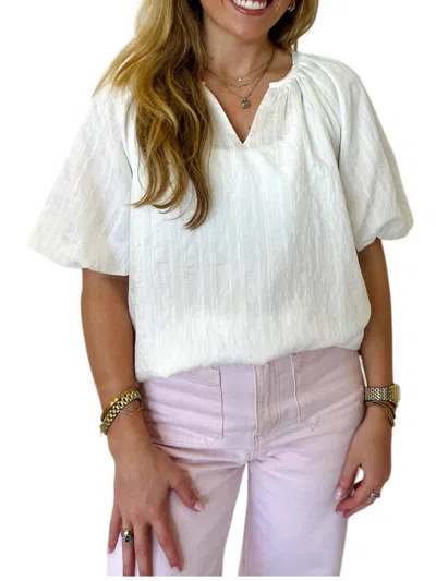 Joy Joy Charlie V-neck Puff Sleeve Top In White In Neutral