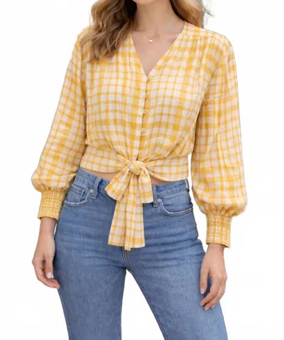 Joy Joy Checkered Crop Top In Mustard In Yellow