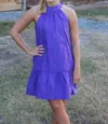 Joy Joy Christine Halter Neck Mini Dress In Purple In Blue