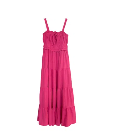 Joy Joy Cinch Waist Tier Maxi Dress In Pink