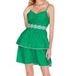 Joy Joy Cinch Waist Trim Layer Dress In Green In Green