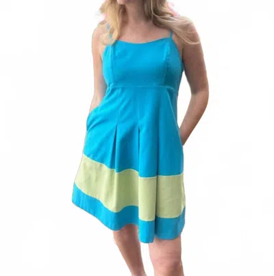 Joy Joy Coastal Pleated Block Sundress In Turquoise In Blue