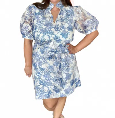 Joy Joy Collar Chemise Dress In Flower Indigo In Blue